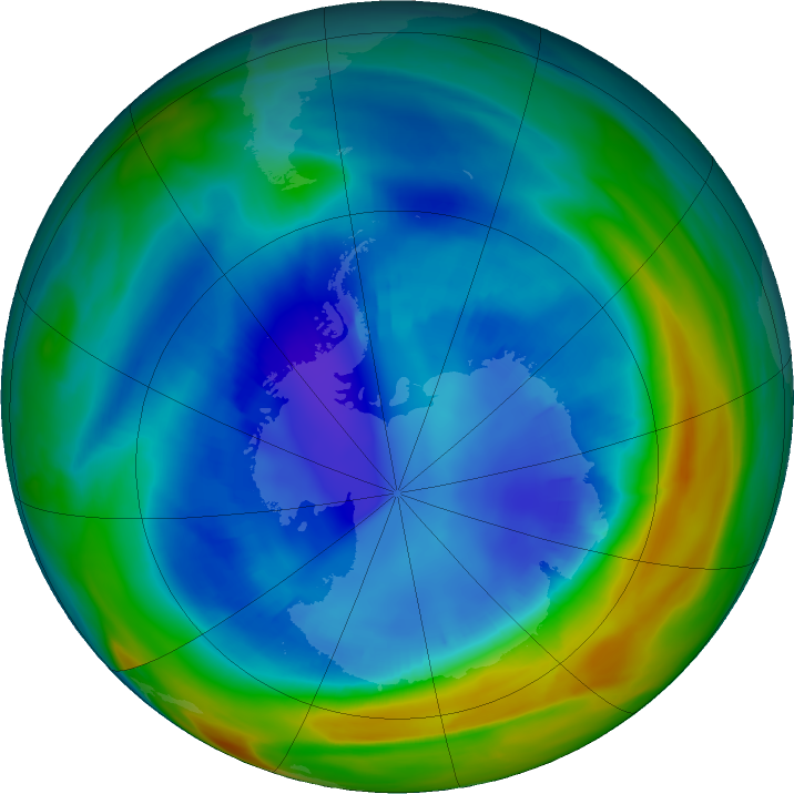Antarctic ozone map for 23 August 2020